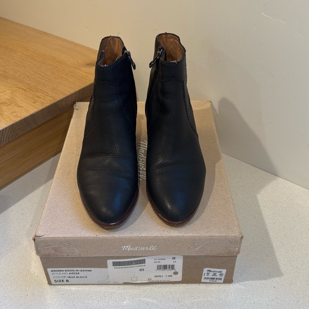 Madewell Western Boots in True Black Leather Size 8